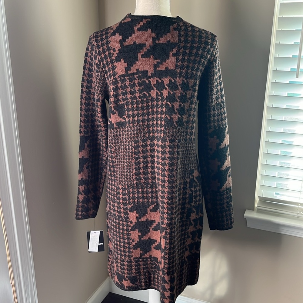 I.N. Studio Brown Black Houndstooth Long Sleeve Cardigan w Front Pockets PM - Picture 5 of 5